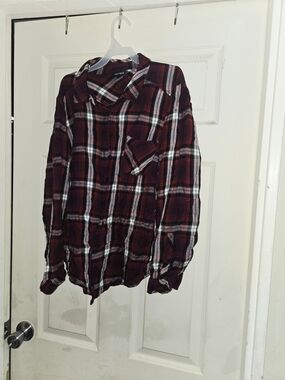 Maroon Plaid Button-Up Shirt